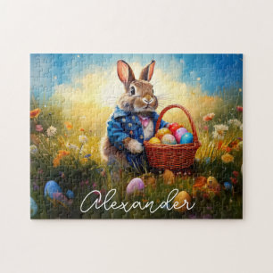 Puzzle Nombre personalizado Peter Easter Bunny con Huevos