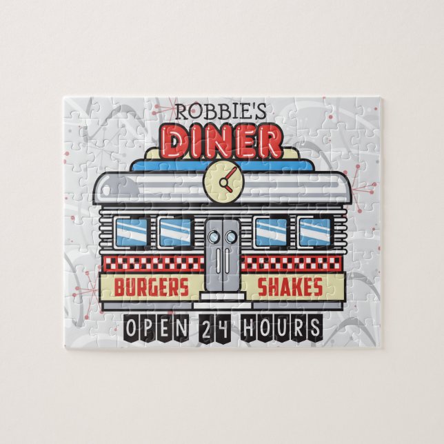 Puzzle NOMBRE personalizado Retro 50 Diner Rótulo 50 Atóm (Horizontal)