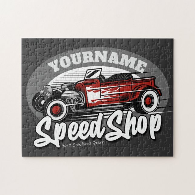 Puzzle NOMBRE Personalizado Rockabilly Roadster Speed Sho (Horizontal)