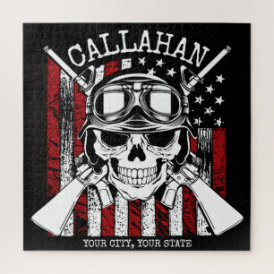 Puzzle Nombre personalizado Soldado Cráneo Pistolas Doble