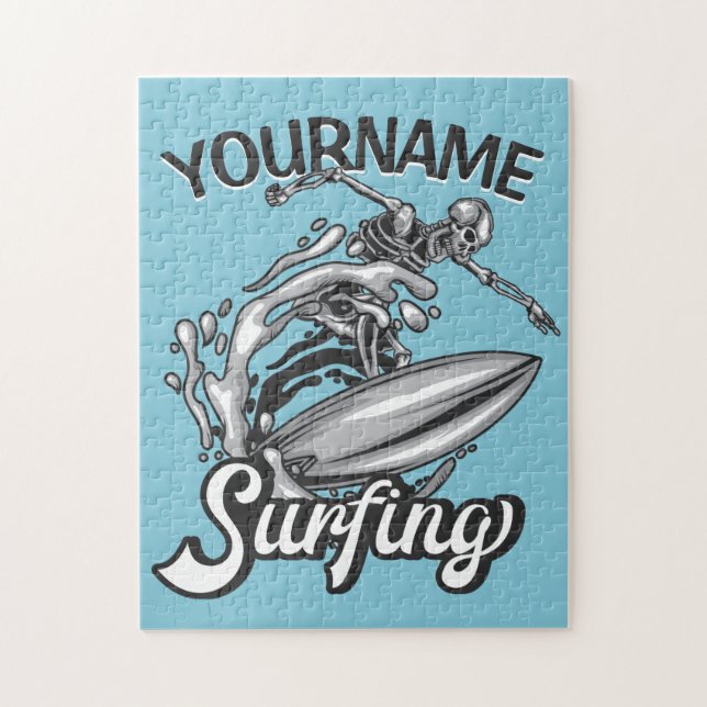 Puzzle NOMBRE Personalizado Surfista Big Wave Skeleton Su (Vertical)