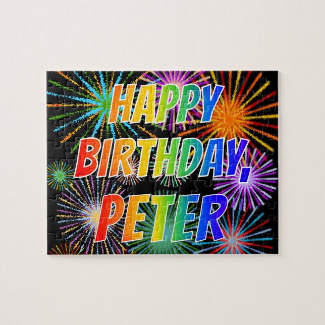 Puzzle Nombre "PETER", diversión "FELIZ CUMPLEAÑOS" (Horizontal)
