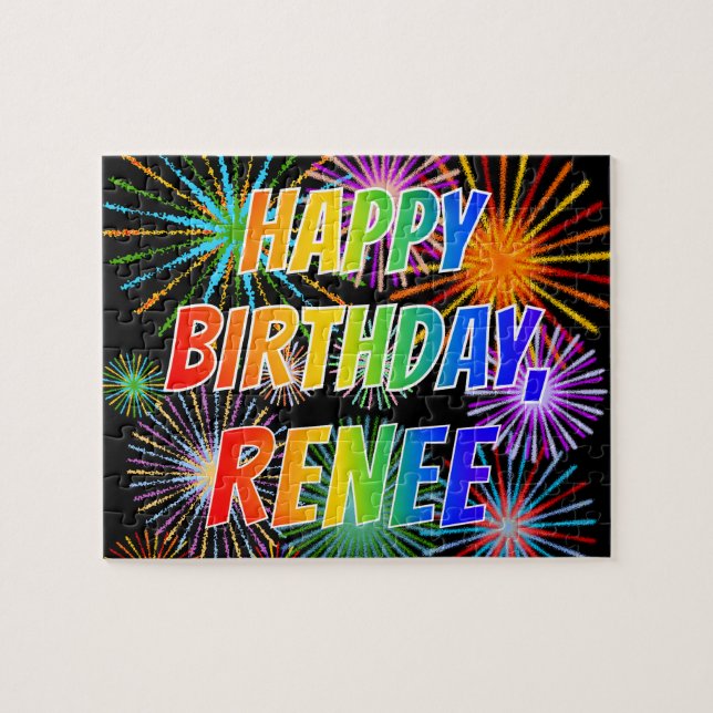 Puzzle Nombre "RENEE", diversión "FELIZ CUMPLEAÑOS" (Horizontal)