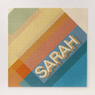 Puzzle Nombre retro-moderno con formas y colores geométri