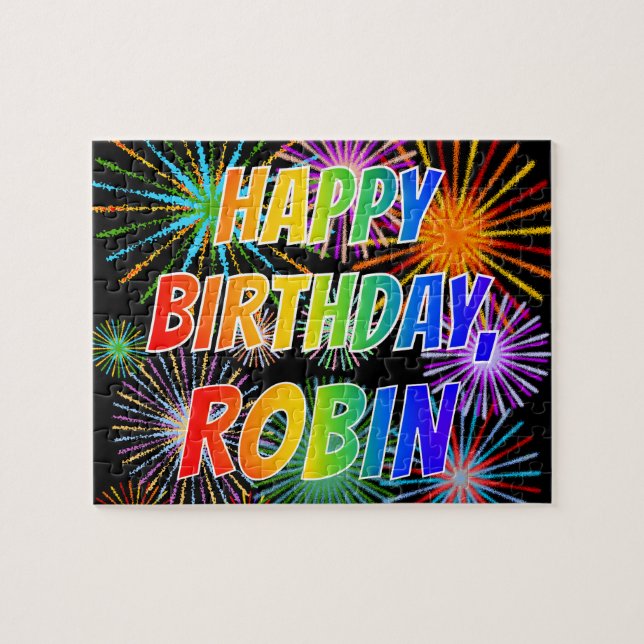 Puzzle Nombre "ROBIN", diversión "FELIZ CUMPLEAÑOS" (Horizontal)