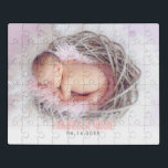 Puzzle Nombre rosado del bebé<br><div class="desc">Diseño de corrimiento completo simple y elegante de la foto. ¿Necesite un color de encargo? ¡Envíenos un mensaje a heartlockedstudio@gmail.com y nos placeremos ayudarle hacia fuera!</div>
