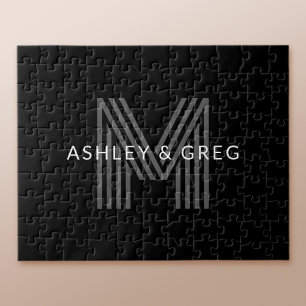 Puzzle Nombre/s Monograma Editable Retro Moderno Negro y