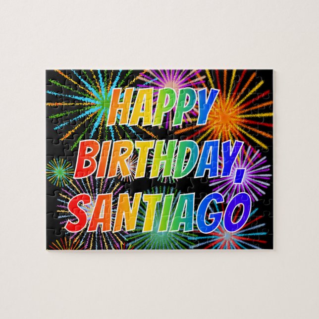 Puzzle Nombre "SANTIAGO", Divertido "FELIZ CUMPLEAÑOS" (Horizontal)
