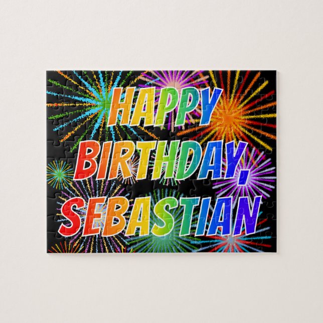 Puzzle Nombre "SEBASTIAN", diversión "FELIZ CUMPLEAÑOS" (Horizontal)