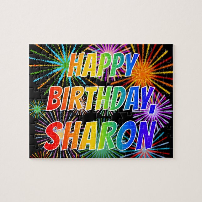 Puzzle Nombre "SHARON", diversión "FELIZ CUMPLEAÑOS" (Horizontal)