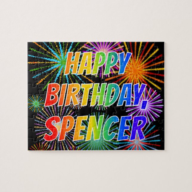 Puzzle Nombre "SPENCER", Diversión "FELIZ CUMPLEAÑOS" (Horizontal)