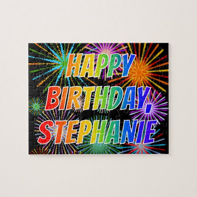 Puzzle Nombre "STEPHANIE", diversión "FELIZ CUMPLEAÑOS" (Horizontal)