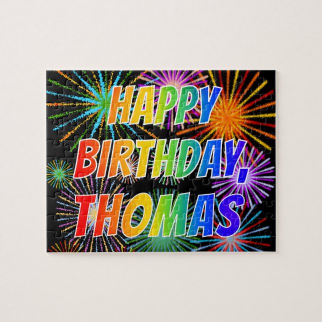 Puzzle Nombre "THOMAS", diversión "FELIZ CUMPLEAÑOS" (Horizontal)
