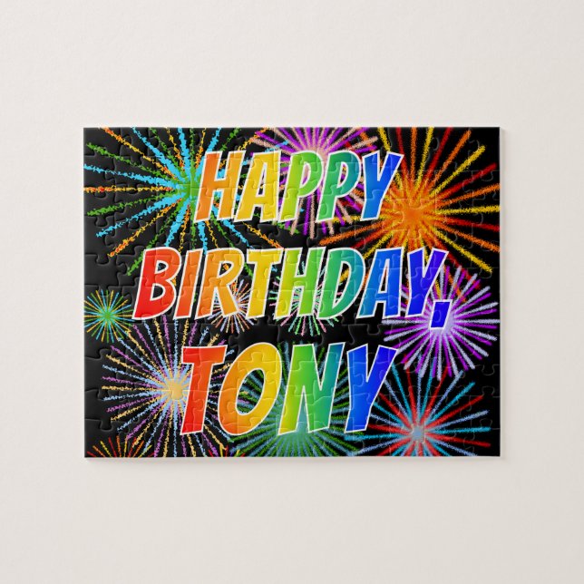 Puzzle Nombre "TONY", Diversión "FELIZ CUMPLEAÑOS" (Horizontal)