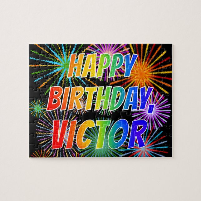 Puzzle Nombre "VICTOR", diversión "FELIZ CUMPLEAÑOS" (Horizontal)