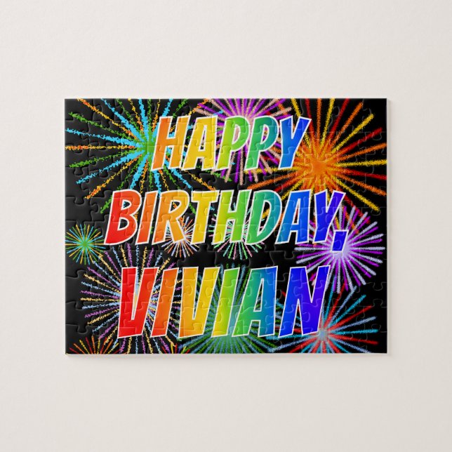 Puzzle Nombre "VIVIAN", diversión "FELIZ CUMPLEAÑOS" (Horizontal)