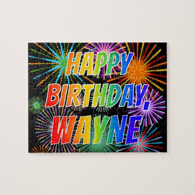 Puzzle Nombre "WAYNE", diversión "FELIZ CUMPLEAÑOS" (Horizontal)