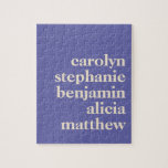 Puzzle Nombres de nietos personalizados en morado<br><div class="desc">Nombres de nietos personalizados de tipografía moderna | Rompecabezas morado</div>