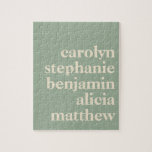 Puzzle Nombres de nietos personalizados en verde sabio<br><div class="desc">Nombres de nietos personalizados de tipografía moderna | Sage Green Puzzle</div>
