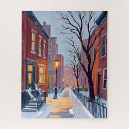 Puzzle North End Winter Boston Watercolor Painting