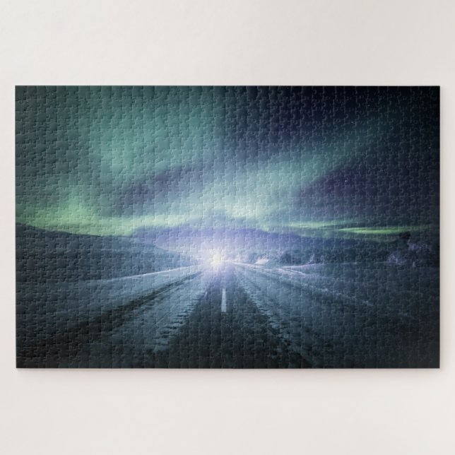 Puzzle Northern Lights Road Finlandia (Horizontal)