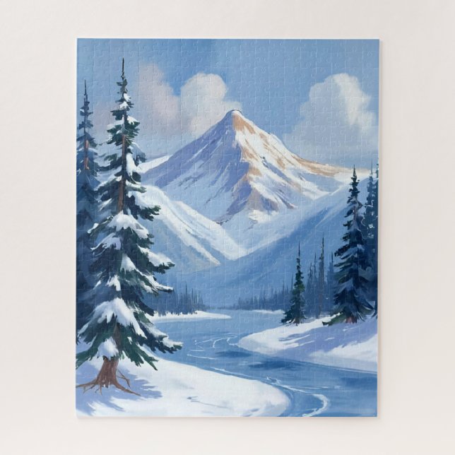 Puzzle Northern Peaks | Winter Mountain Landscape Painted (Vertical)