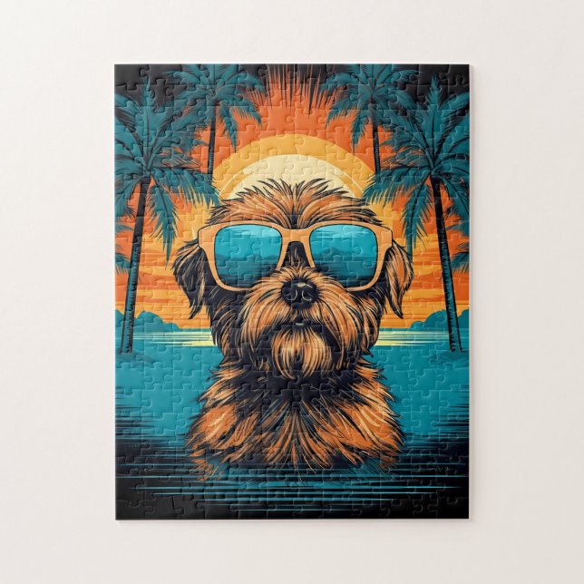 Puzzle Norwich Terrier con gafas de sol en la playa (Vertical)