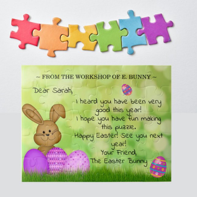 Puzzle Nota personalizada "De conejo de Pascua" a niños (Personalize this jigsaw puzzle with a cute custom "handwritten" note from the Easter Bunny to kids!)