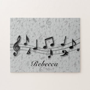 Puzzle Notas musicales negras y grises personalizadas