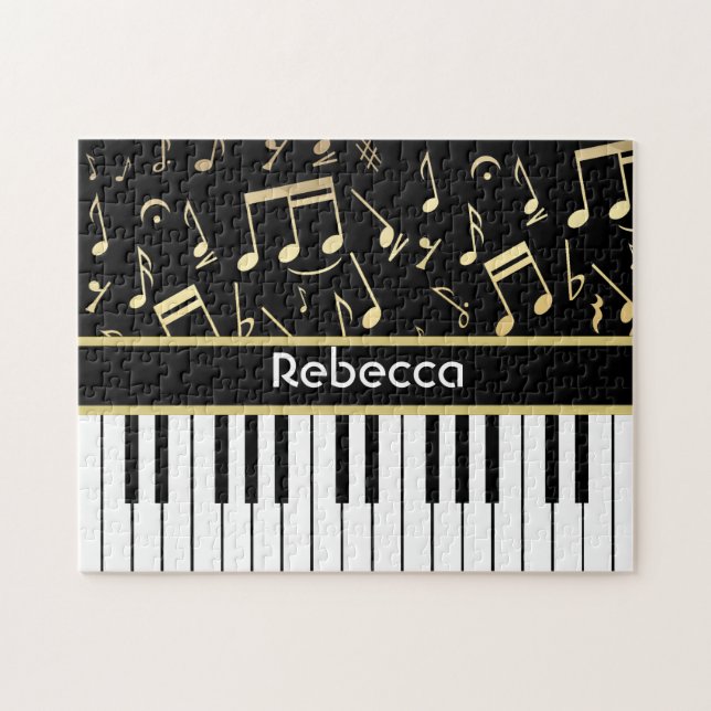 Puzzle Notas musicales y claves de piano negro y oro (Horizontal)