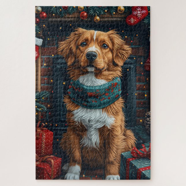 Puzzle Nova Scotia Duck Toller Navidades Regalos Chimenea (Vertical)