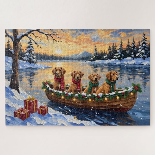 Puzzle Nova Scotia Duck Tolling Retriever Christmas Boat  (Horizontal)