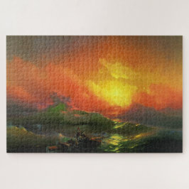Puzzle Novena Ola (mar de tormenta con atardecer rojo)