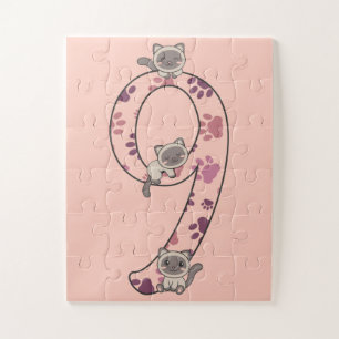 Puzzle Noveno Cumpleaños Del Gato Siamés Para Niños Gatos