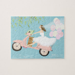 Puzzle Novia que monta una vespa