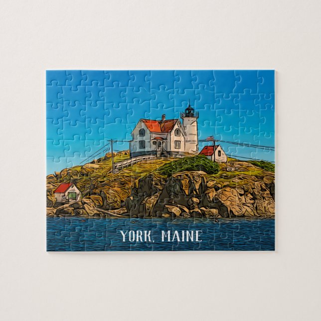 Puzzle Nubble Lighthouse Maine Nautical Customizable (Horizontal)