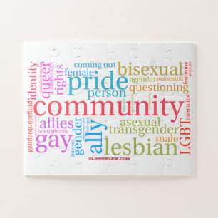 Puzzle nube de palabras de la comunidad arcoíris LGBTQ+ d