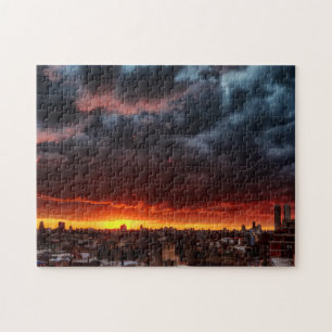 Puzzle Nubes, puesta del sol y rojo