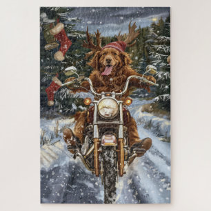 Puzzle Nueva Escocia Perro Montando Motocicleta Navidad