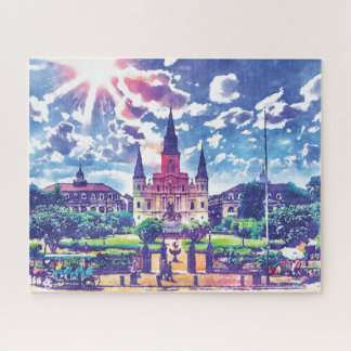Puzzle Nueva Orleans Colorful Watercolor del barrio franc