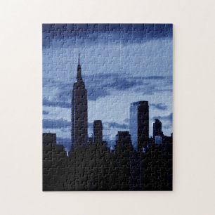 Puzzle Nueva York City Manhattan Skyscrappers Blue Night