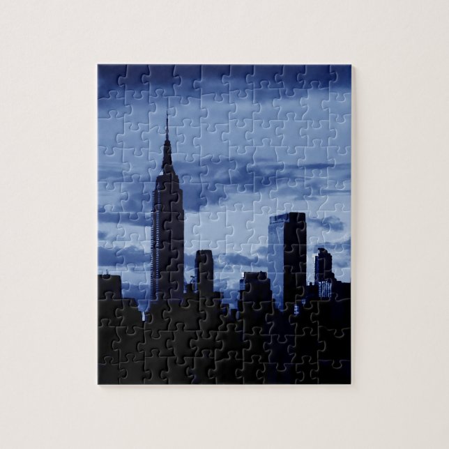 Puzzle Nueva York City Manhattan Skyscrappers Blue Night (Vertical)