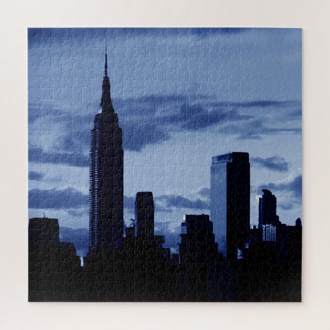 Puzzle Nueva York City Manhattan Skyscrappers Blue Night (Vertical)