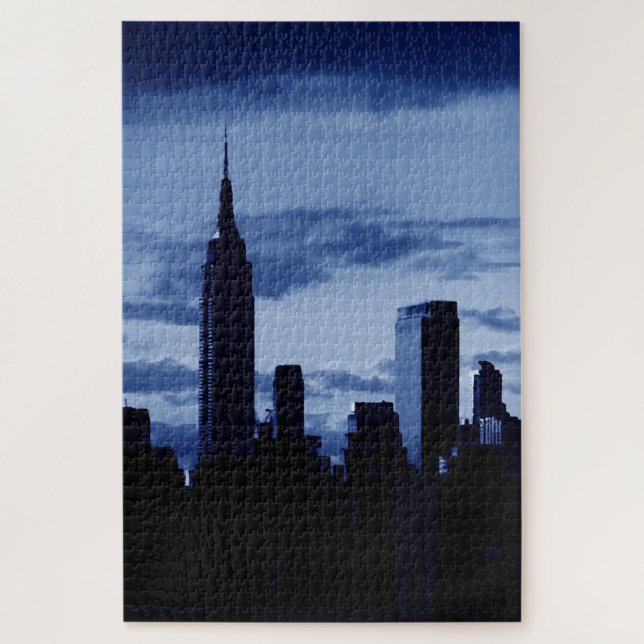 Puzzle Nueva York City Manhattan Skyscrappers Blue Night (Vertical)