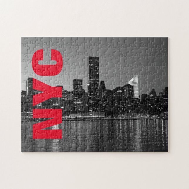 Puzzle Nueva York Nueva York Manhattan Night Black White (Horizontal)