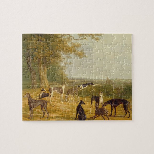 Puzzle Nueve galgos en un paisaje (aceite en lona) (Horizontal)
