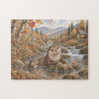 Puzzle Nutrias en el arroyo de otoño