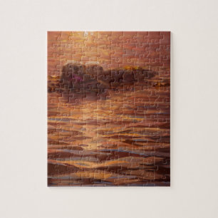 Puzzle Nutrias Snuggling en la puesta del sol que flota