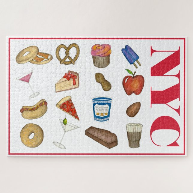 Puzzle NYC New York City Foods Pizza Pretzel Cheesecake (Horizontal)