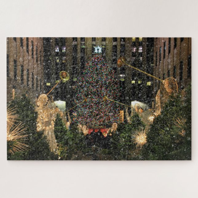 Puzzle NYC Rockefeller Center Xmas Tree Falling Snow (Horizontal)